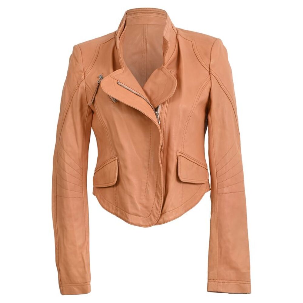 Alexander Mcqueen Zip-Up Biker Jacket in Brown Leather